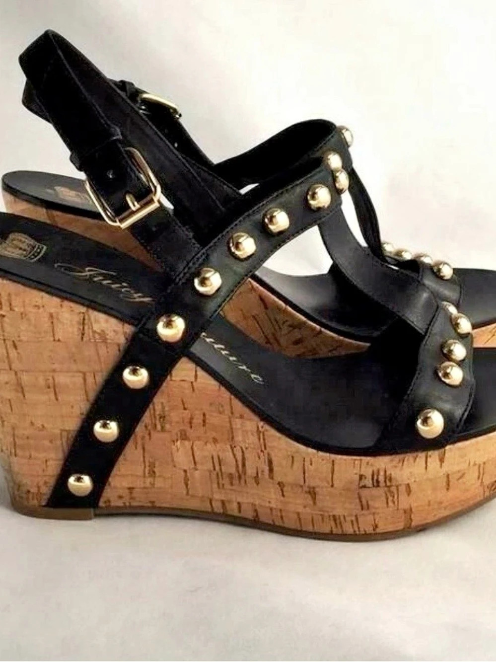 Juicy Couture Kipper Studded Cork Wedge Sandals platforms Black size 9